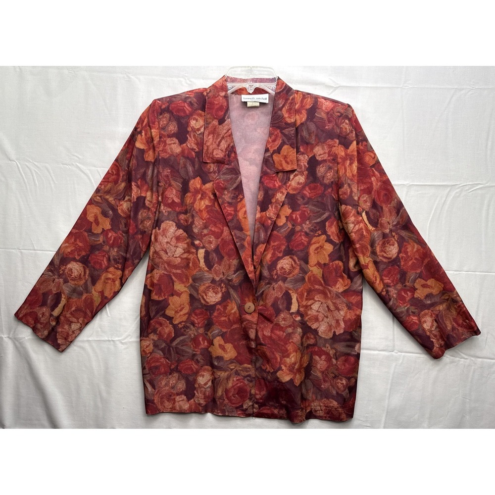 VTG Kenneth Mitchell Petite Floral‎ Artsy Blazer Jacket Reds Size 6 USA